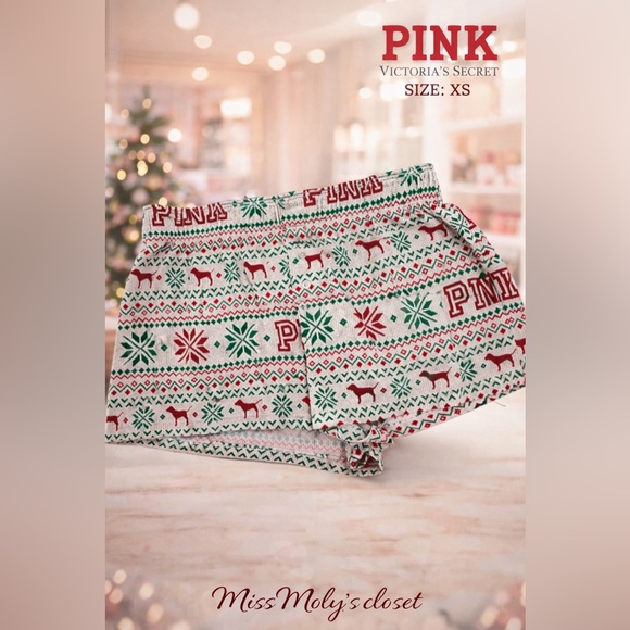 PINK Victoria's Secret Pants - Victoria’s Secret PINK Christmas Thermal Shorts XS Holiday Pajama Lounge Festive